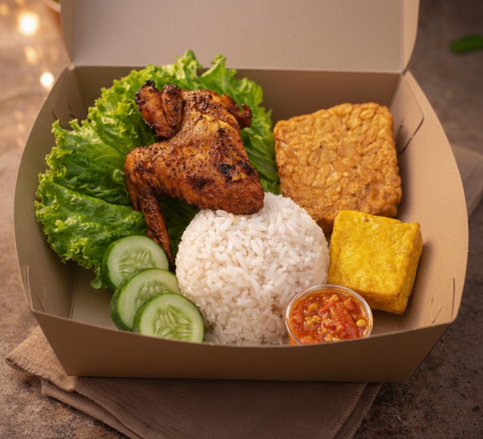 Nasi box paket konsumsi ayam goreng, geprek & bakar