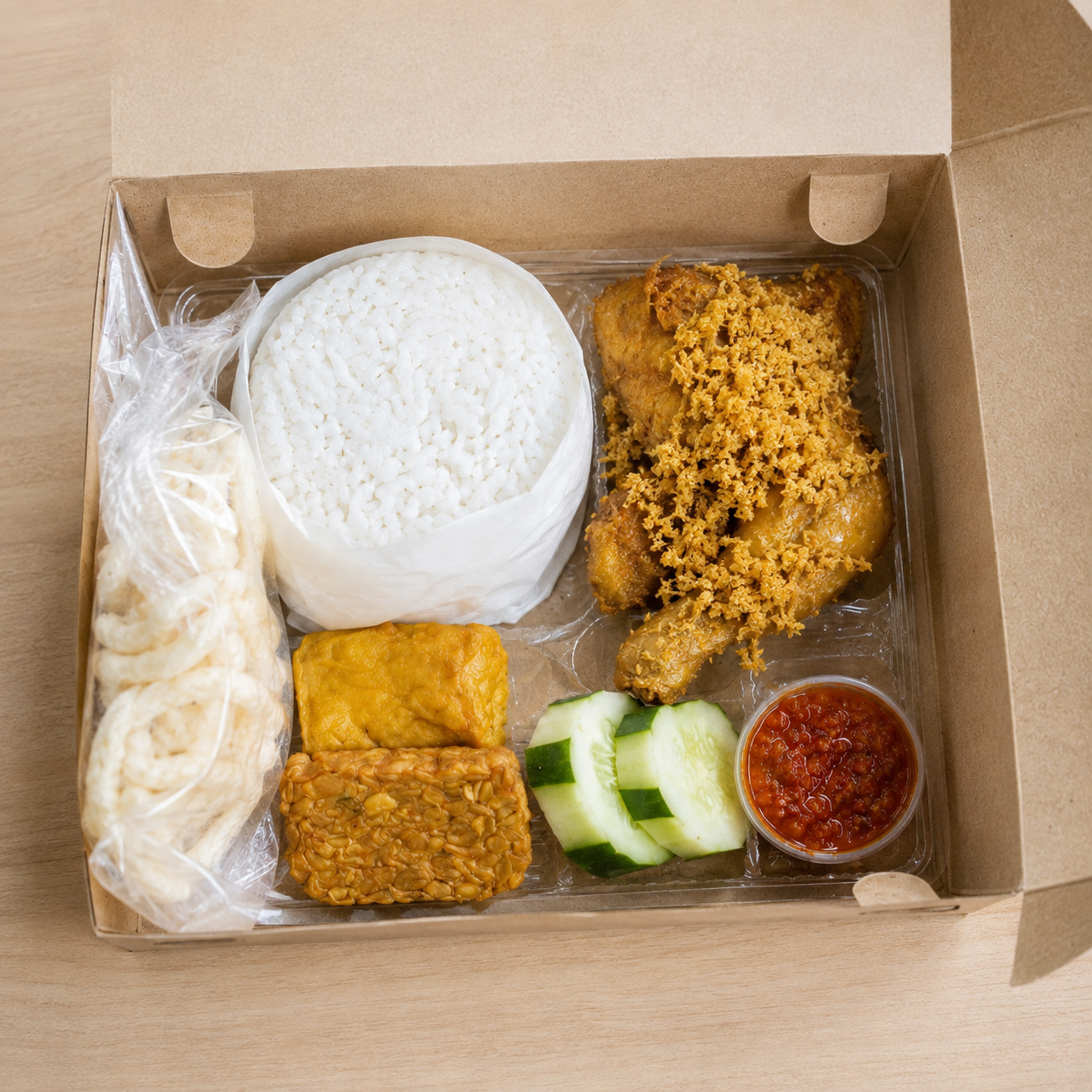 Paket nasi ayam goreng dan kremesan